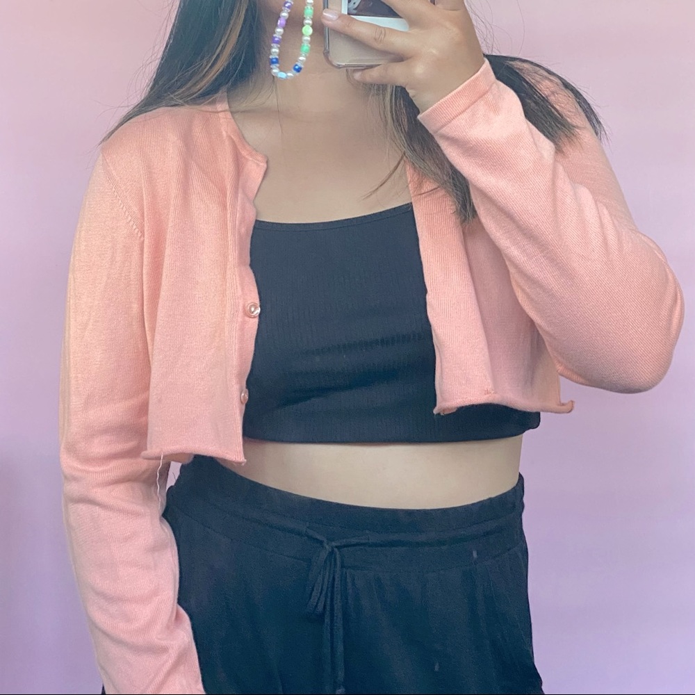 Pink Peach Cropped Cardigan